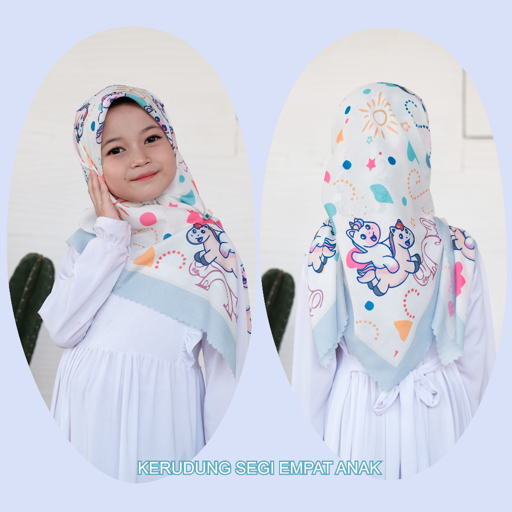 Kerudung Segi Empat Anak Karakter Terbaru- Hijab Anak Motif Kuda Poni Twin (BISACOD) - Fashion Musli
