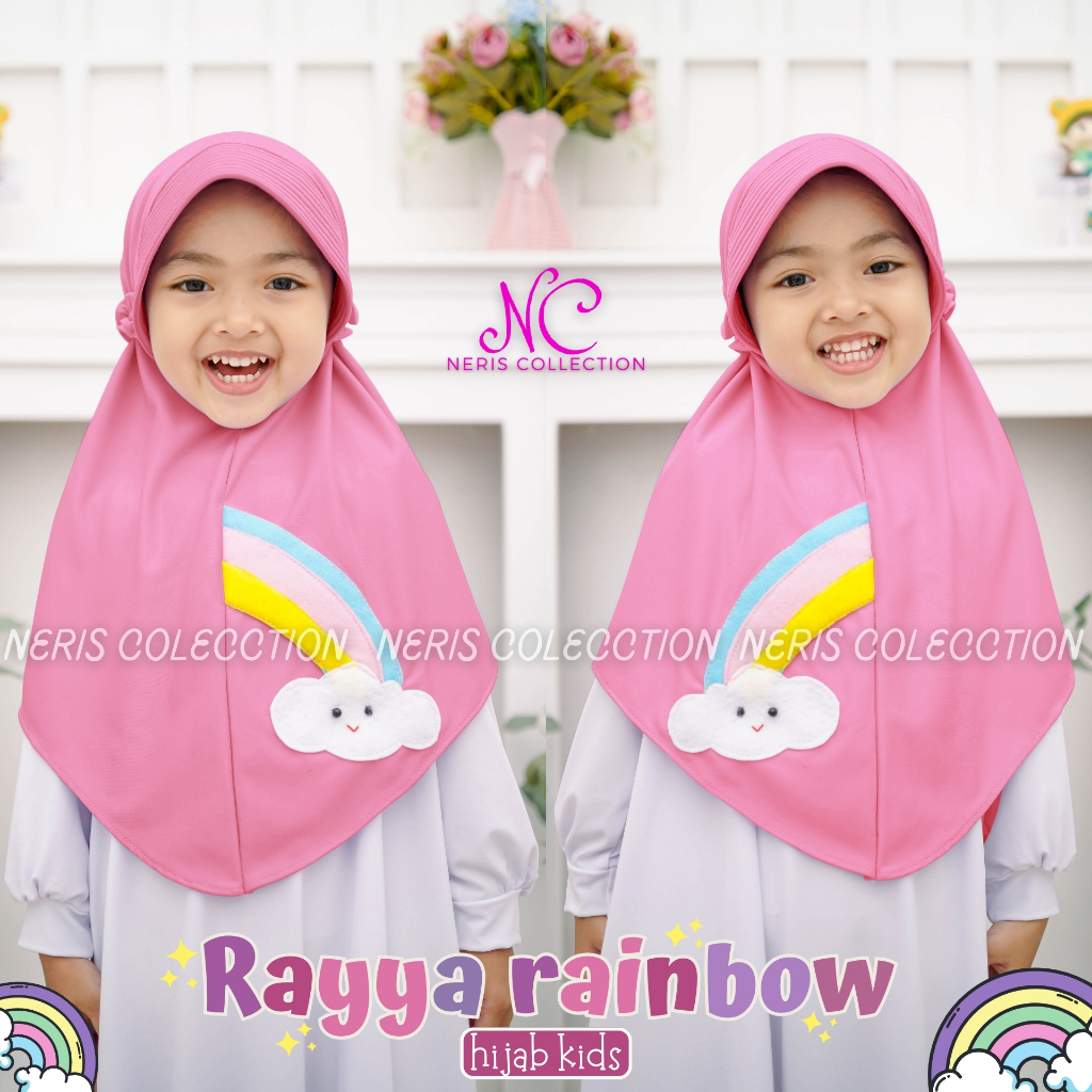 Hijab Sporty Anak Rayya Rainbow / Hijab Olahraga Muslim Anak / Bergo Sport Anak Variasi Karakter Rai