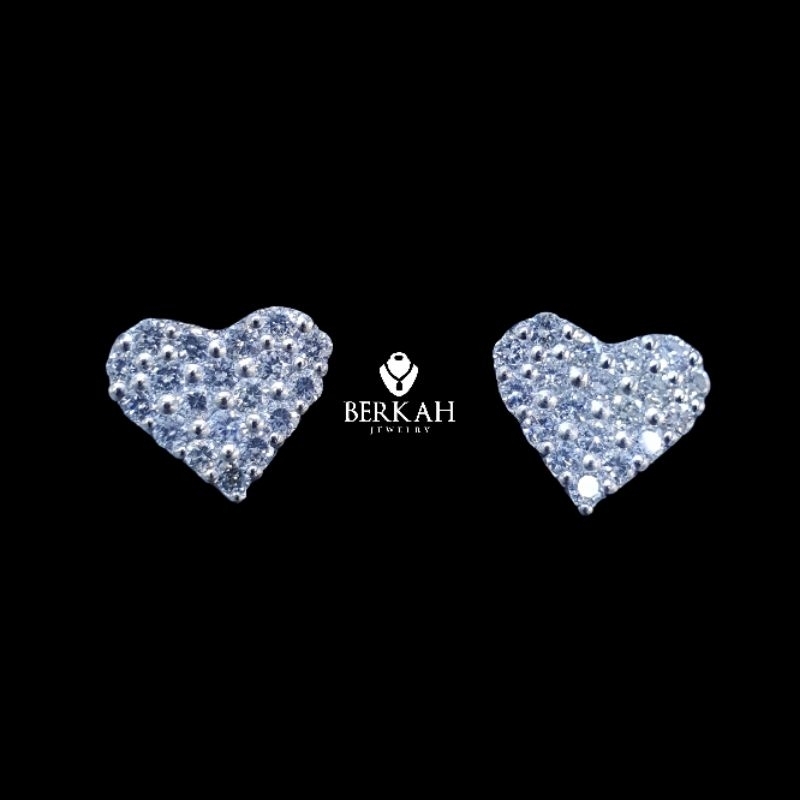 Anting Giwang Emas 18K 75% Berlian Eropa Model Love Berkualitas Asli Natural Diamond