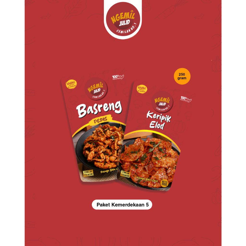 

PAKET KEMERDEKAAN 5 | BASRENG PEDAS | KERIPIK ELOD | FREE 1 SNACK 100 GRAM
