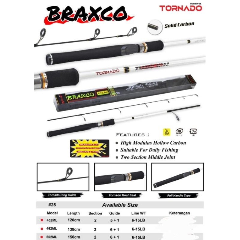 Joran Pancing Tornado Braxco 120cm 135cm 150cm Solid Carbon
