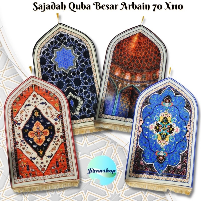 Sajadah Kubah Qubah ARBAIN High Quality Super Premium Rumbai Kincir Cutting Ukuran Besar 70 X 110 Te