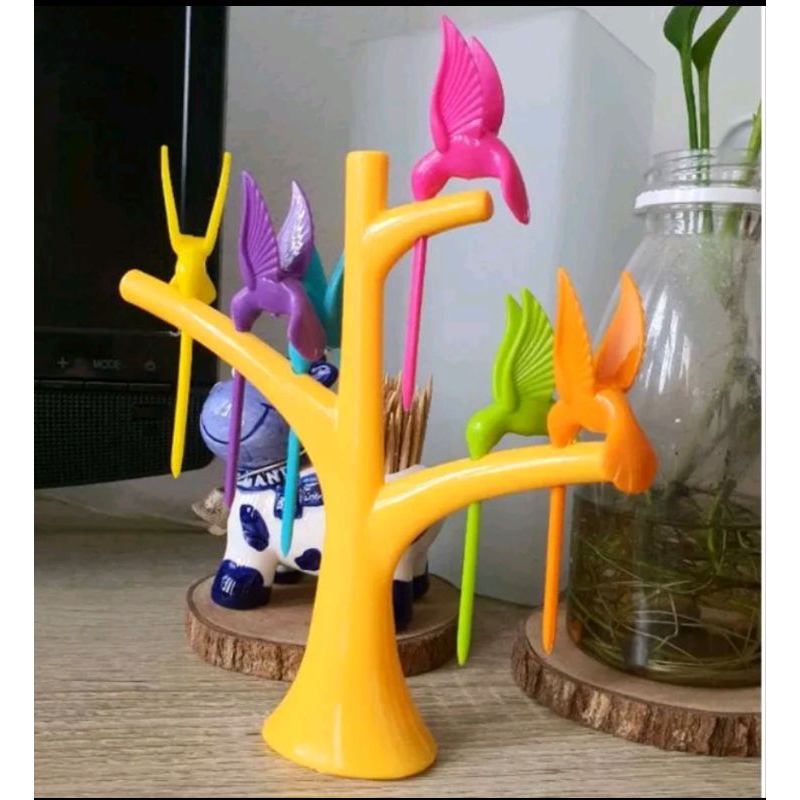 Garpu kue motif pohon burung / garpu buah garpu lebaran