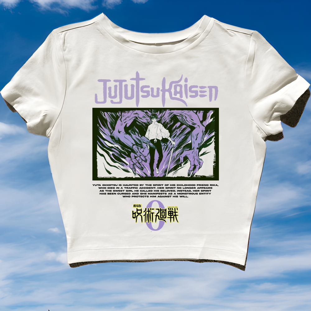 Crop Top Anime Jujutsu Kaisen | Crop tee Y2K White VINTAGE | T-Shirt Bootleg Oversize Putih | Kaos B