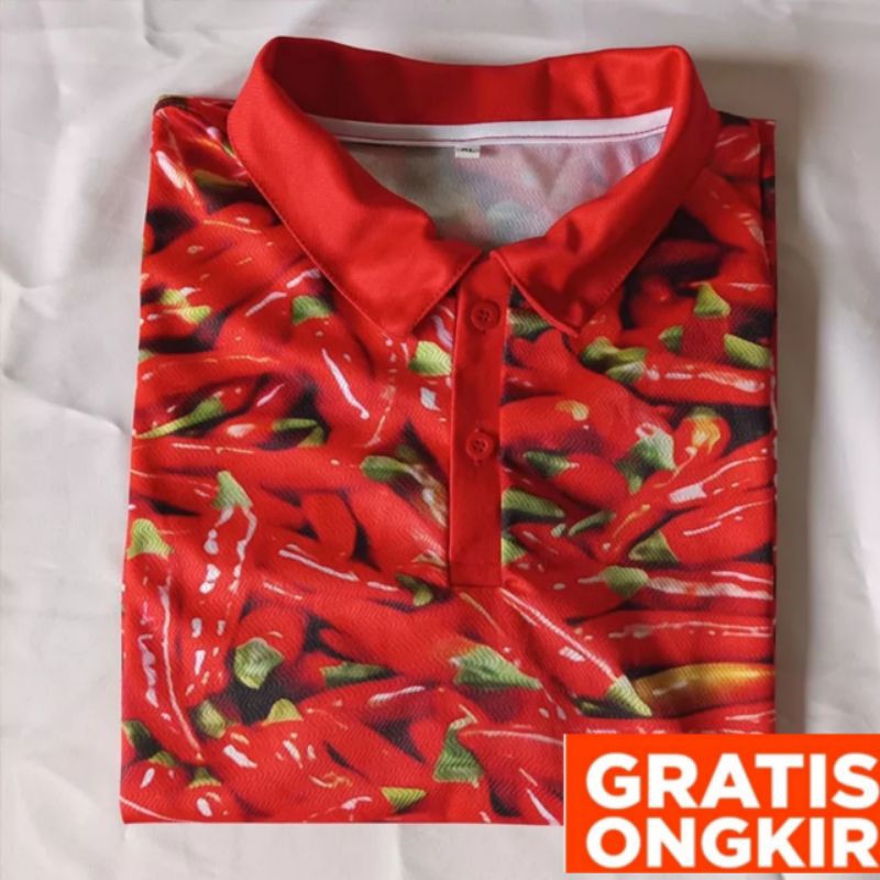 baju kaos jersey gambar motif sayur sayuran cabe merah pria wanita uniseks