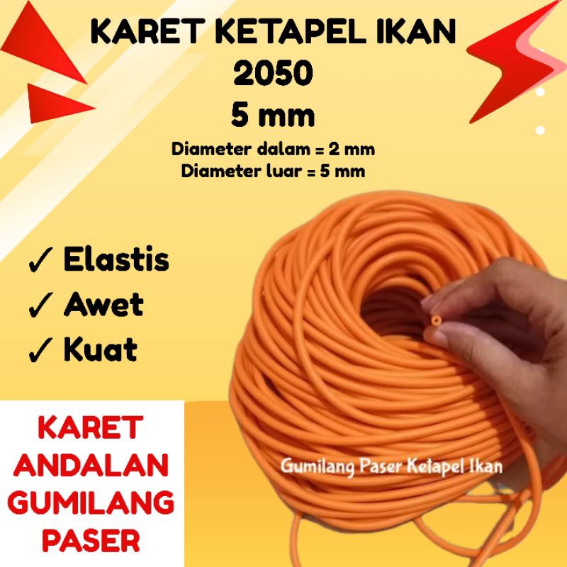 PREMIUM karet pentil tube ketapel ikan slingshot 5 mm 2050 oren 100 cm