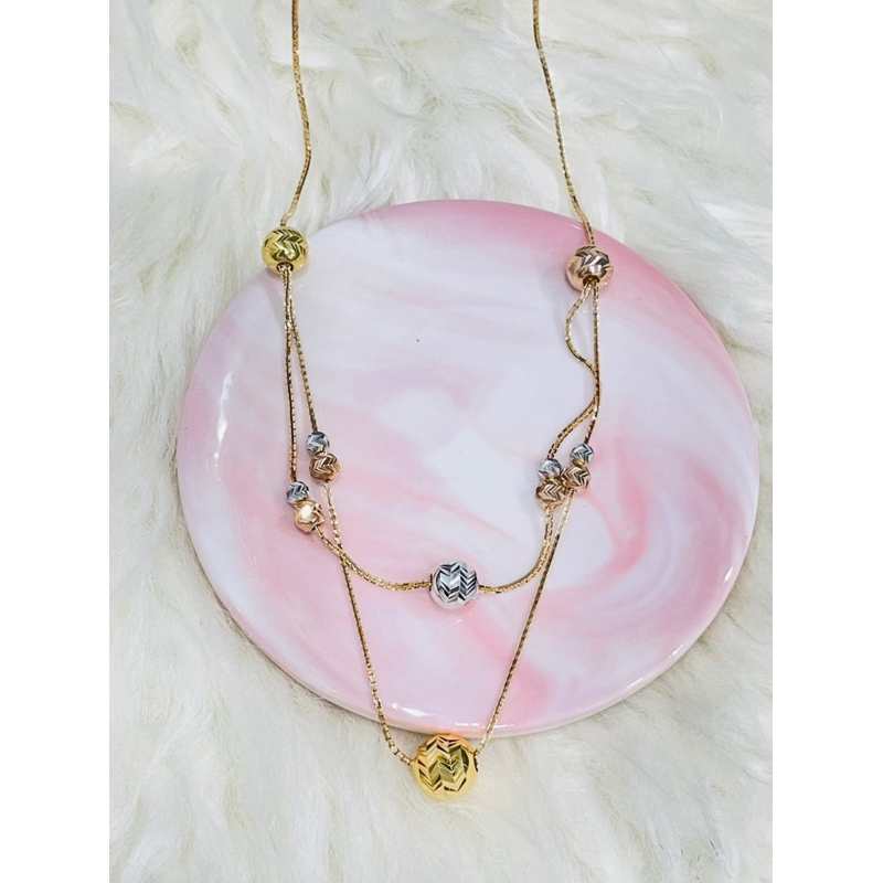 kalung susun kalung layer bola kristal warna warni emas asli 16K