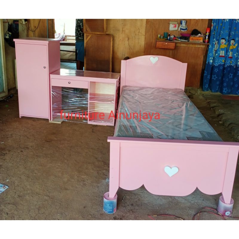 tempat tidur anak set 4in1 dipan kasur meja belajar lemari sragam bisa request costume