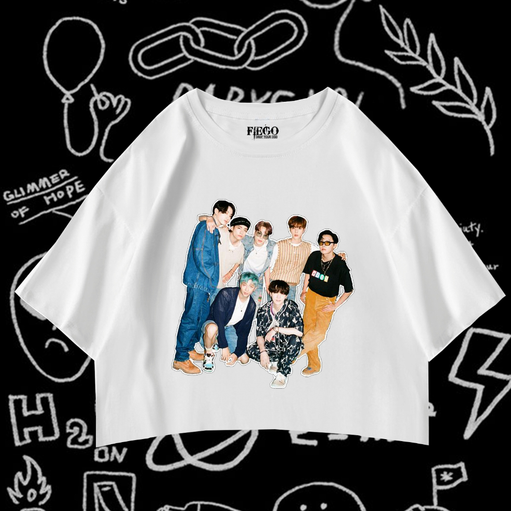 Fiego "BTS SET 1 B" | Premium All Size Crop Top | White Crop | Crop Tee | Crop Top BTS | White Tee |