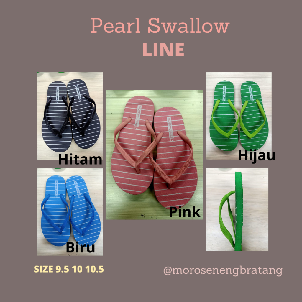 PEARL SWALLOW Sandal Jepit wanita LINE GARIS strip putih size 9.5 10 10.5