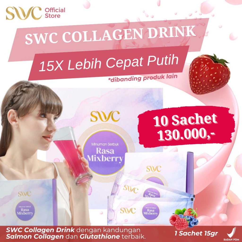 SWC Collagen Drink (10 Sachet) | Pemutih Seluruh Badan | Suplemen Pencerah Kulit 15x Memutihkan