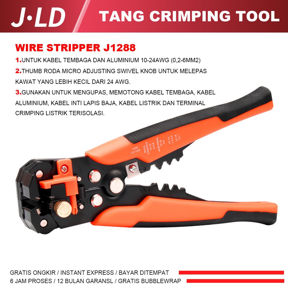 JLD Tang Crimping Tool 10-24 AWG (0.2~6.0mm²) Automatic Wire Stripper Crimper Wire Cuter Pliers Tang Krimping Tools Alat Pengupas Kawat