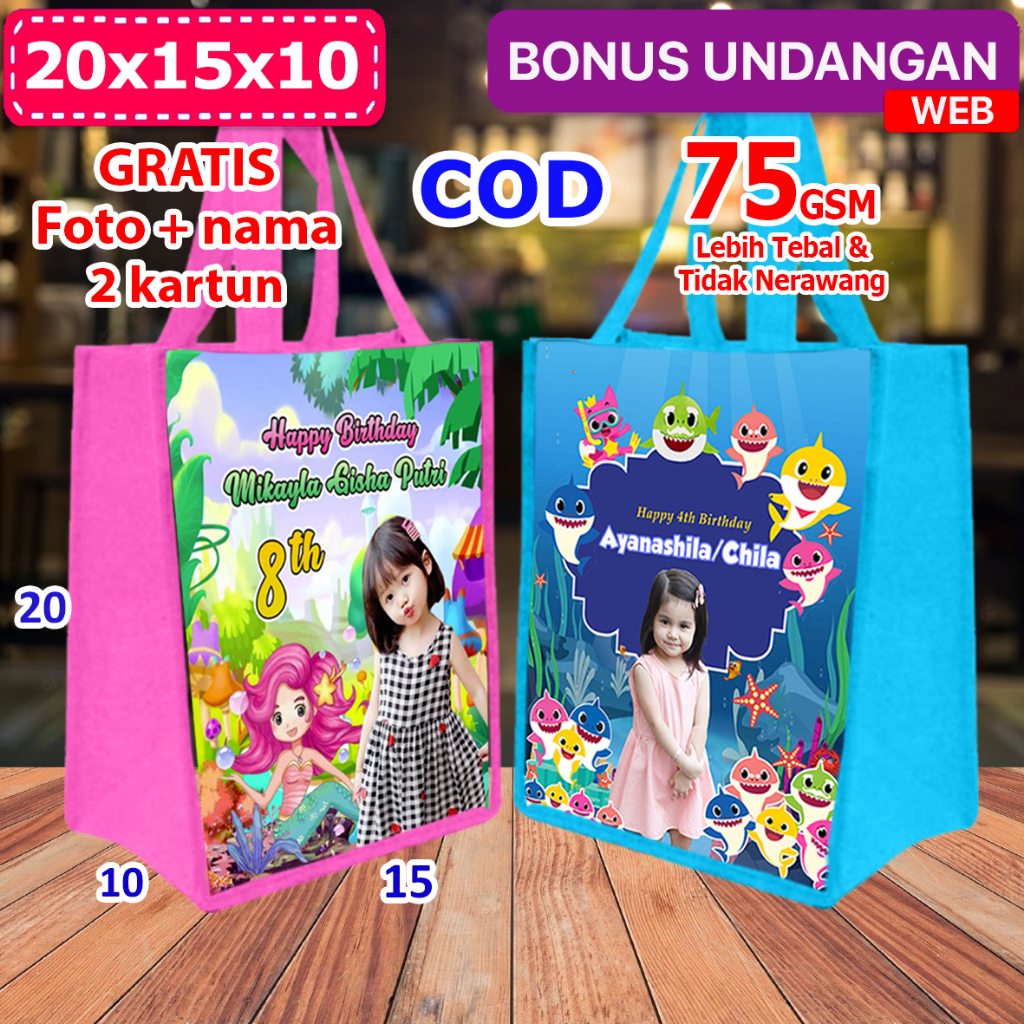 

Uk Mini 20x15x10 Tas souvenir ultah anak custom Mermaid