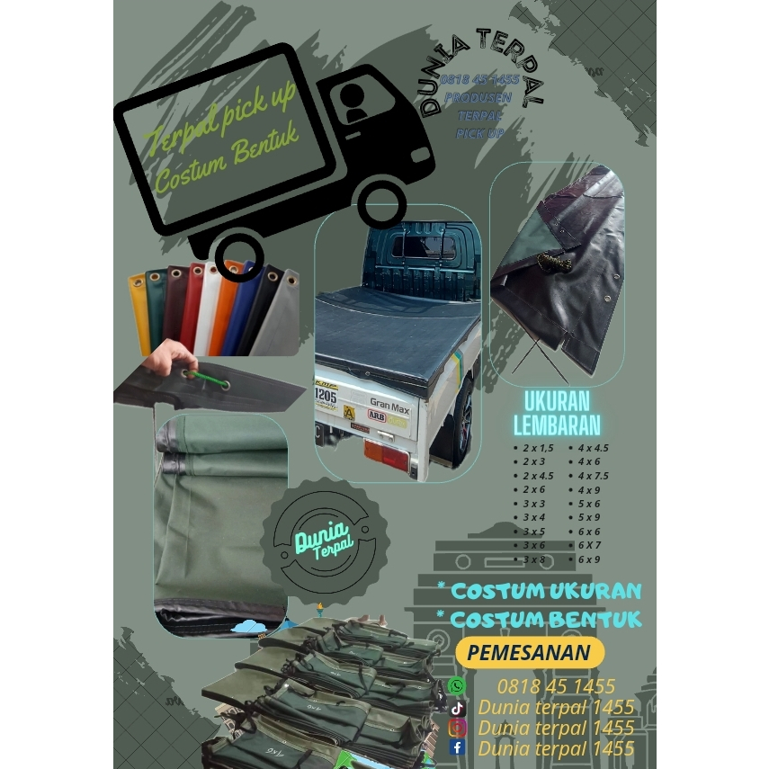 Terpal tutup mobil pick up costum kain cp tentara jahitan dobel