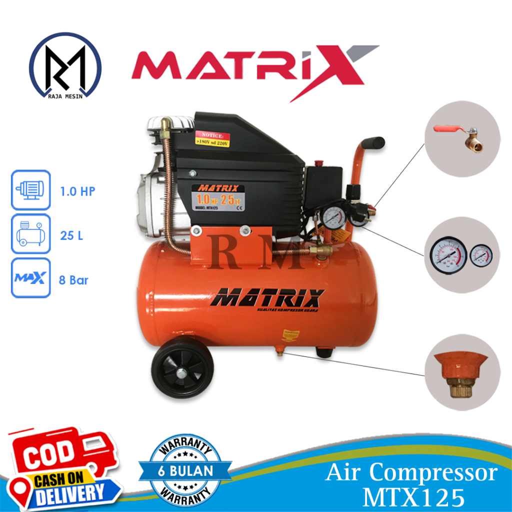 Kompresor Angin Listrik / Air Compressor Matrix MTX125 (1HP, 25 Liter)/Air Compressor Sumura SMR125 
