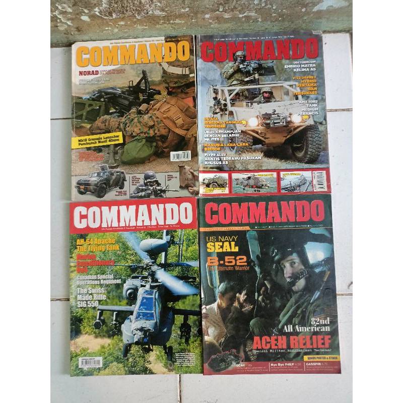 MAJALAH COMMANDO MK19, MANUSIA LABA LABA BRIMOB, AH 64 APACHE, US NAVY SEAL HARGA SATUAN CABUTAN JUD