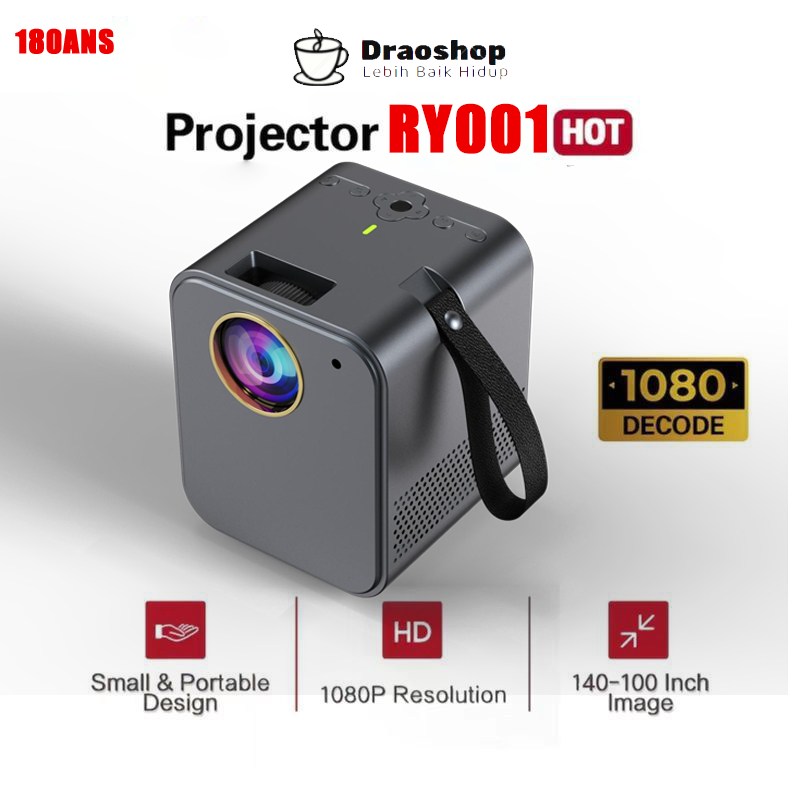 Proyektor portable hp infocus 4K Android/iOS Projector Konek HP/Wi-Fi/bluetooth Full HD 180 ANSI