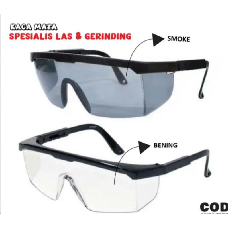 KACA MATA SAFETY BENING DAN HITAM SMOKE/KACAMATA LAS GURINDA GERINDA LAS