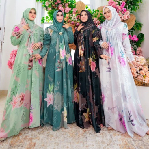 Xamira series syari ori by Alya syari/gamis set hitam putih haji umroh Alya