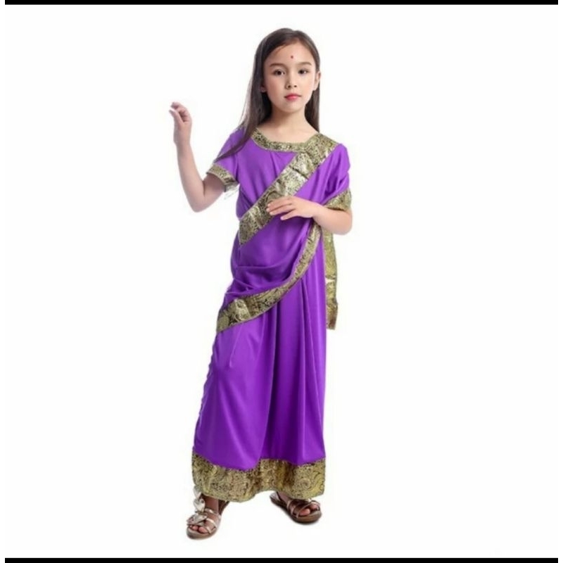 indian saree costume girl traditional | kostum sari india anak sare india ungu