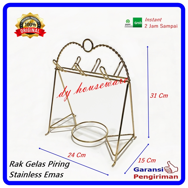 Termurah Rak Gelas Gantung Rak Piring Stainless Steel Emas Gold