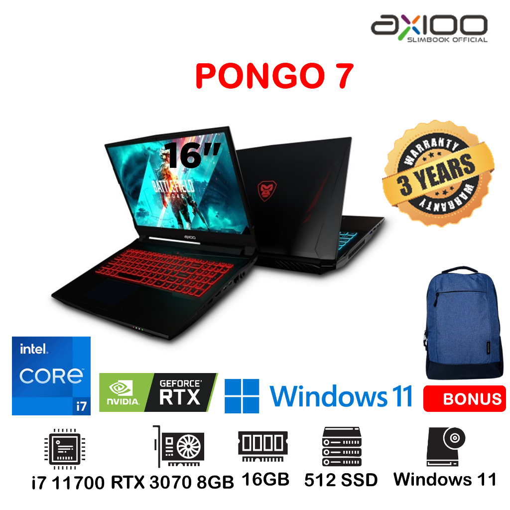 Laptop Axioo Gaming Pongo 7 i7 11700 16GB 512 SSD RTX 3070 8GB 144Hz Windows 11