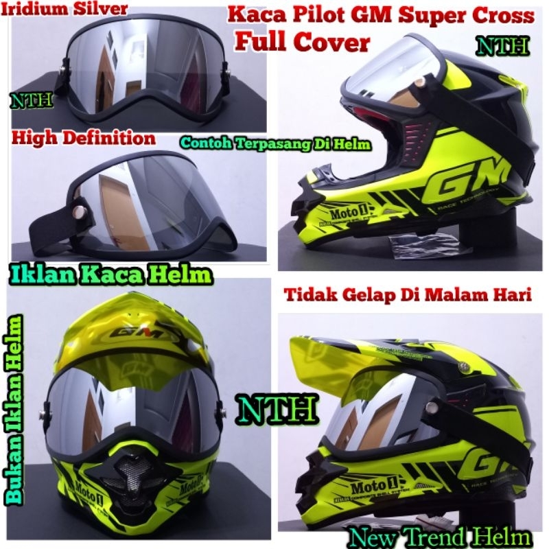 Kaca Pilot Helm GM Super Cross kaca mata helm GM Super Cross Anti Silau.Kaca Mata Helm GM Cross