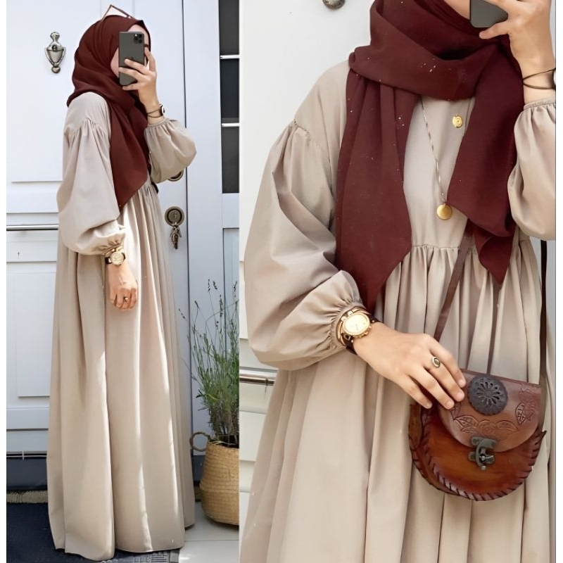 gamis abaya lengan balon crinkle airflow premium wanita kekinian terbaru