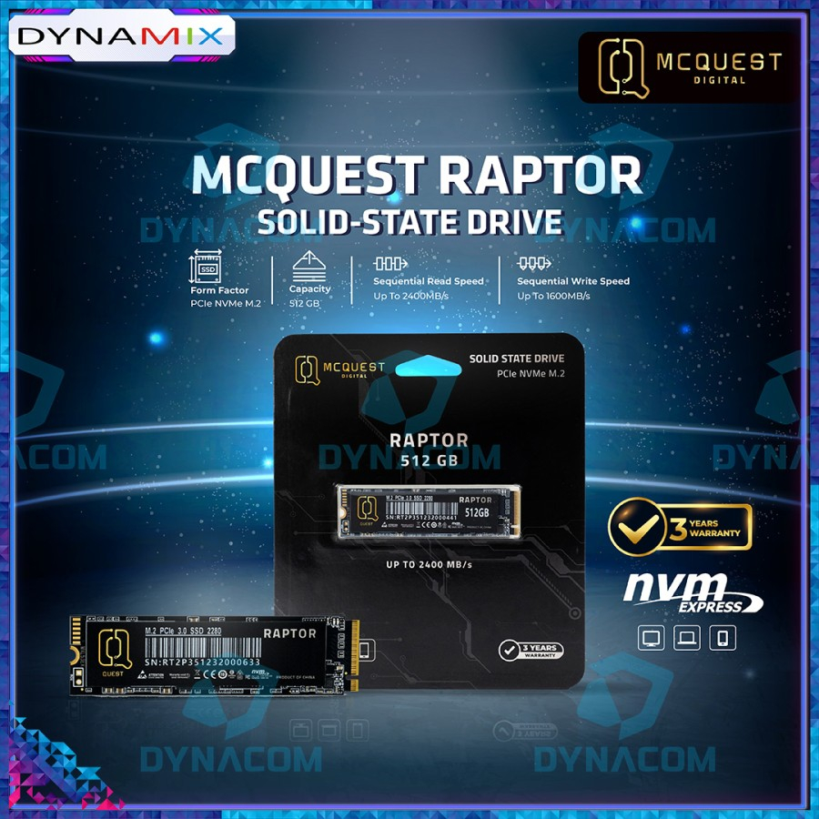 MCQUEST DIGITAL SSD M.2 NVMe RAPTOR 256GB PCI-E Gen.3x4 GARANSI RESMI