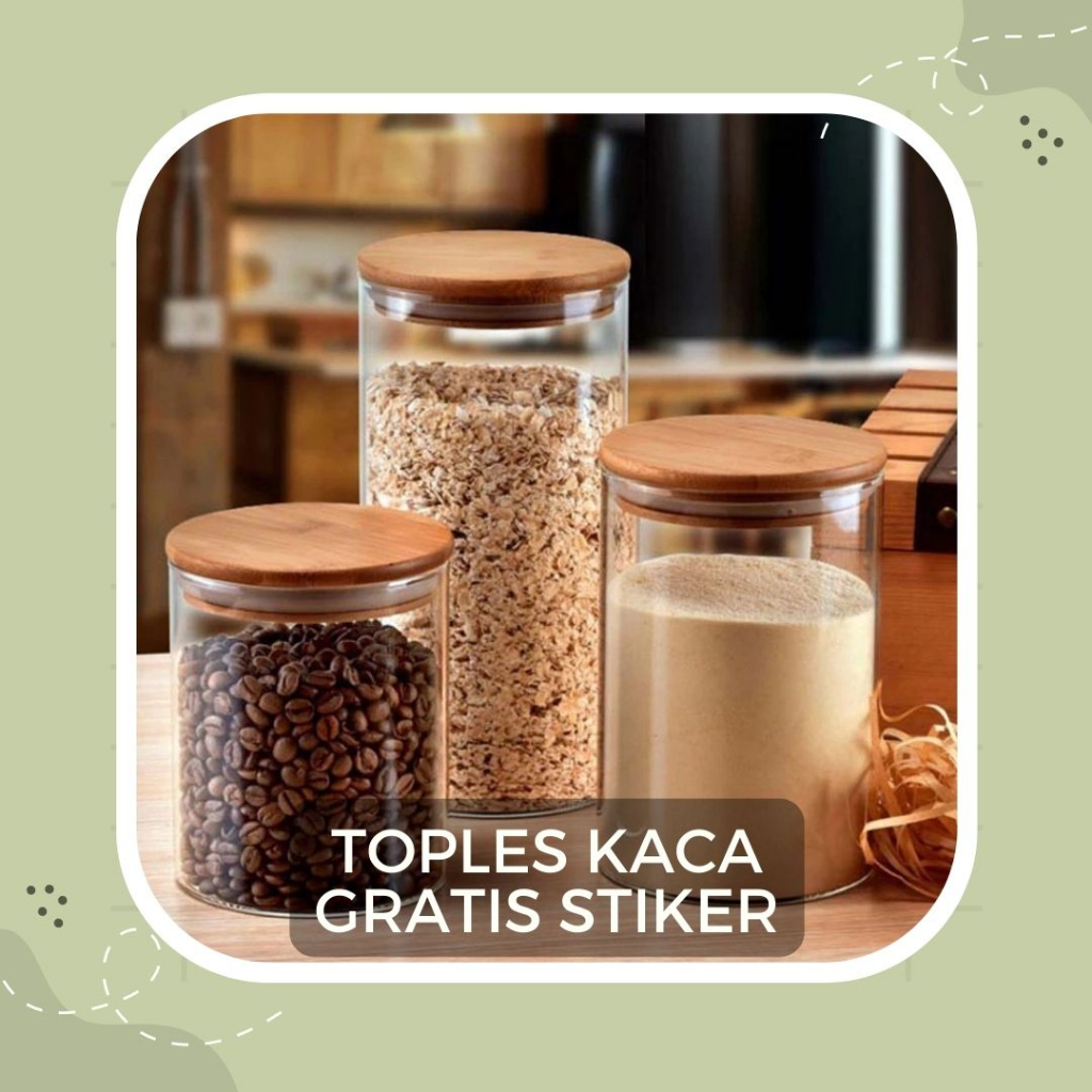 Toples Kaca Tutup Kayu Tempat Bumbu Estetik