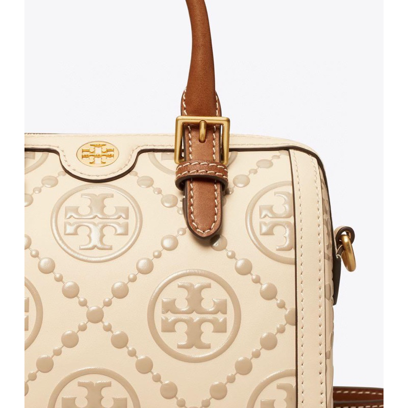 Tory Burch T Monogram Mini Embossed Wine Shoulder Bag Handbag