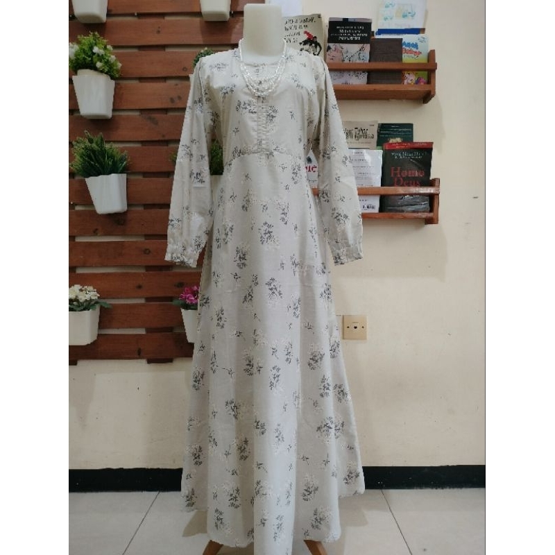 Gamis katun halus premium | Agustine cream tua | Homey dress
