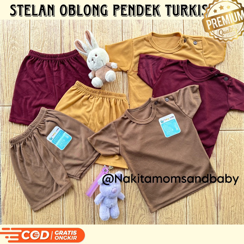 Stelan baju dan celana Oblong Pendek Turkis per 3 stel promo 8.8