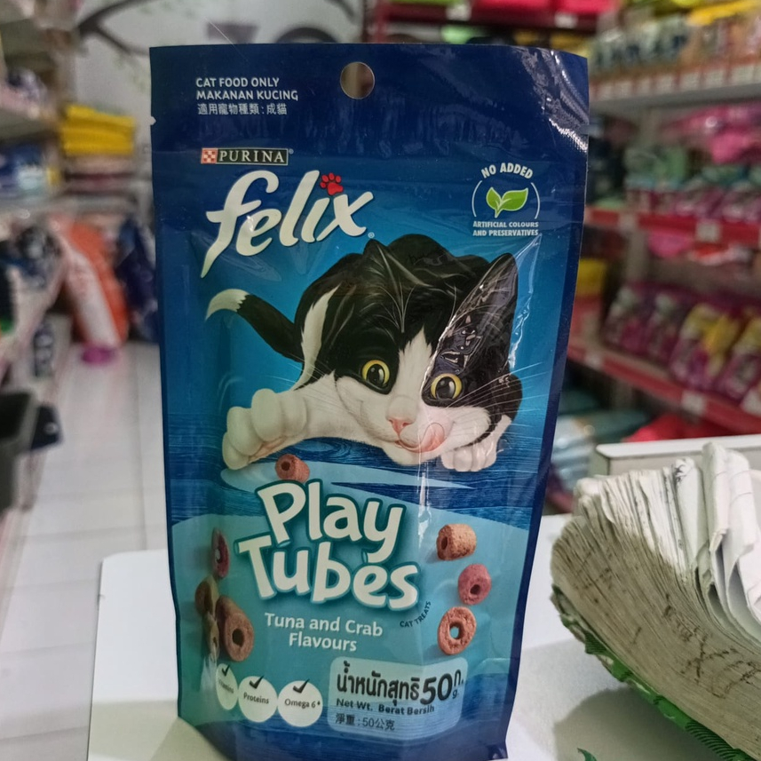 Cemilan Kucing Felix Play Tubes 50g PURINA Cat Food Tuna & Crab /Cemilan Kering/ Biskut Kucing /Snac