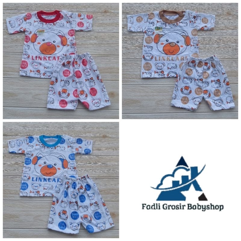 Setelan Bayi Motif Linkcar Lengan Pendek Baju Celana Bayi Kancing Bahu Kaos Anak Usia 2-12 Bulan Terbaru