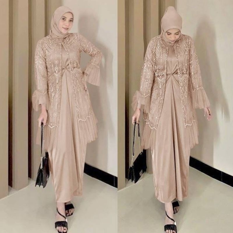 MAXI MAYA 2 IN 1 /GAMIS 2 LAPIS CARDIGAN DAN DALAMAN /GAMIS LEBARAN TERBARU 2023