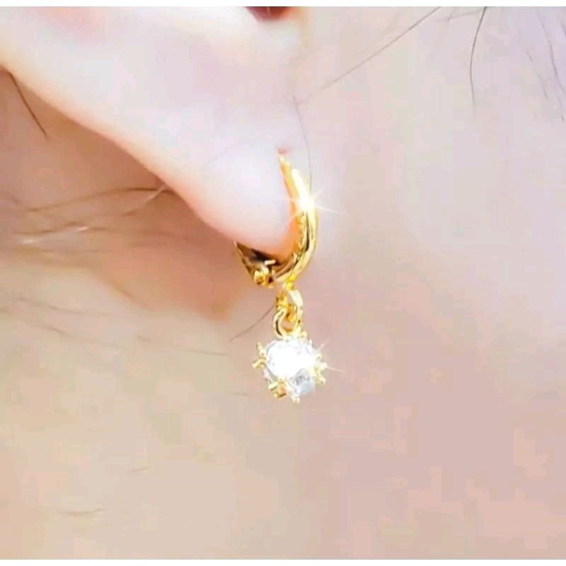 anting wanita titanium/anting  Anak anak  motip jepit permata bulat gantung anti luntur