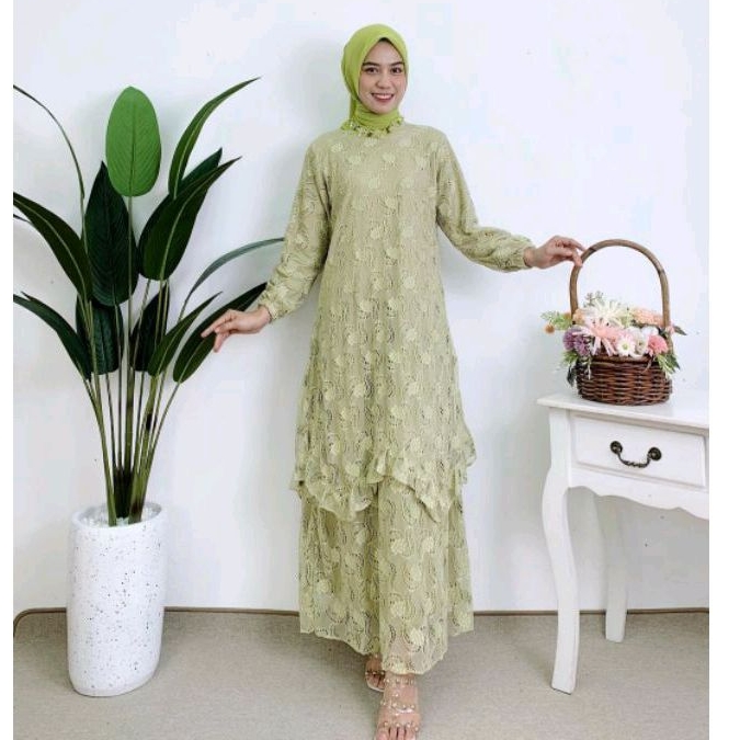 Gamis Malaysia Brokat Korea / Gamis Brukat Import Lembut dan Adem Full Furing