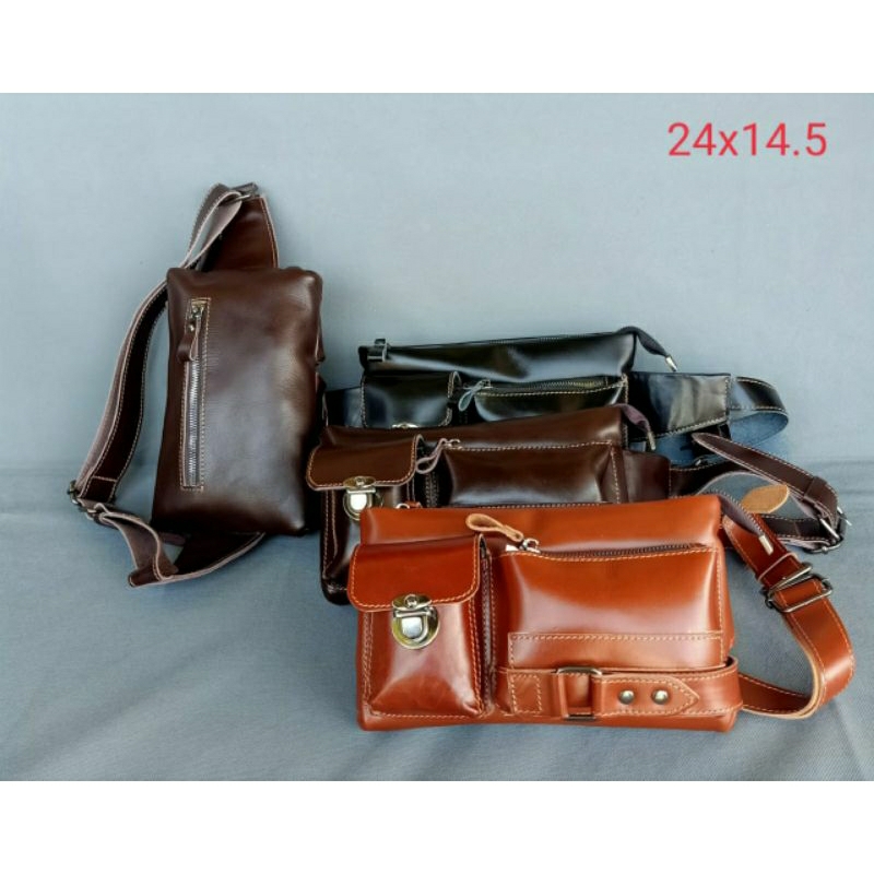 Tas Selempang Pria Wanita Kulit Asli / Tas Kulit Asli Murah / Tas Selempang Slingbag Tali Panjang Ku