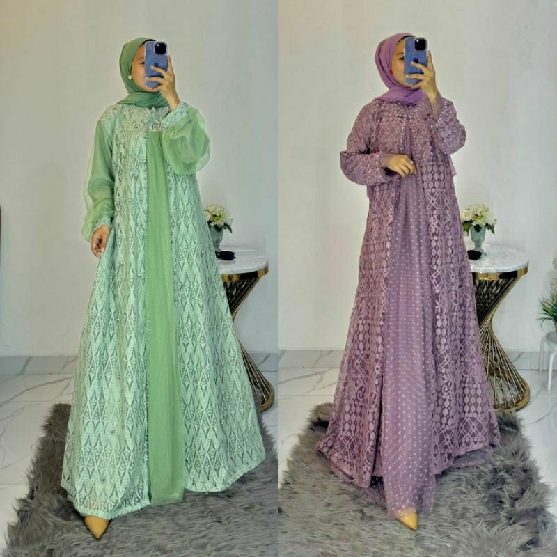 RALEA DRESS BRUKAT IMPORT/DRESS SAGE GREEN/DRES BRUKAT TILE FURING