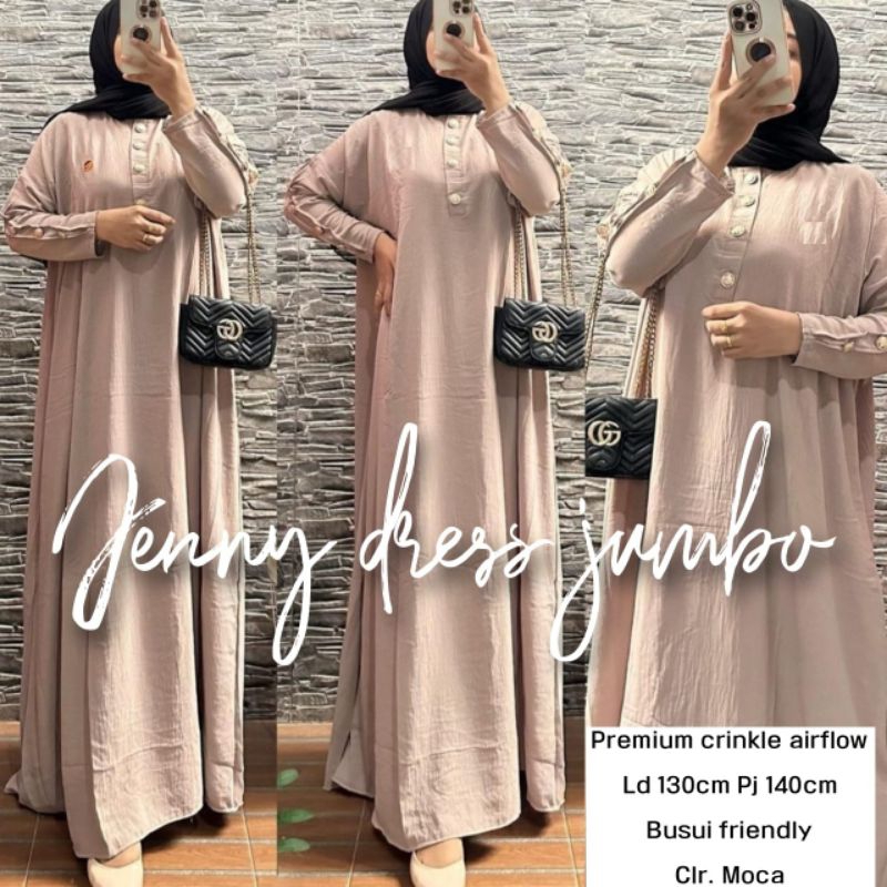 JENNY DRESS JUMBO LD 130 cm bahan cringkle WANITA TERBARU