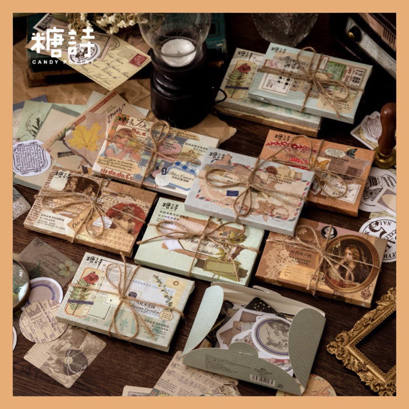 

60pcs/boxed Vintage Boxed Stickers for Scrapbooking Junk Journal School Supplies Creative Stationery DIY Deco Stickers buku journal kit