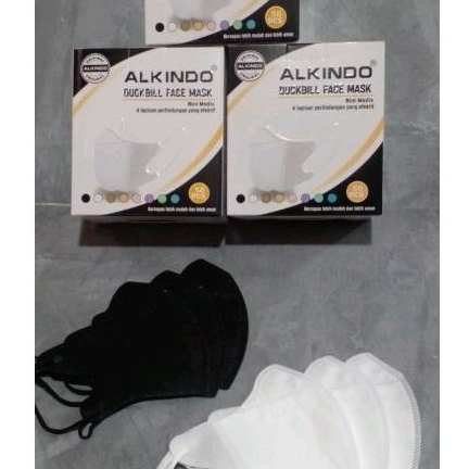 MASKER DUCKBILL ALKINDO HITAM / PUTIH GARIS EMBOS ISI 50