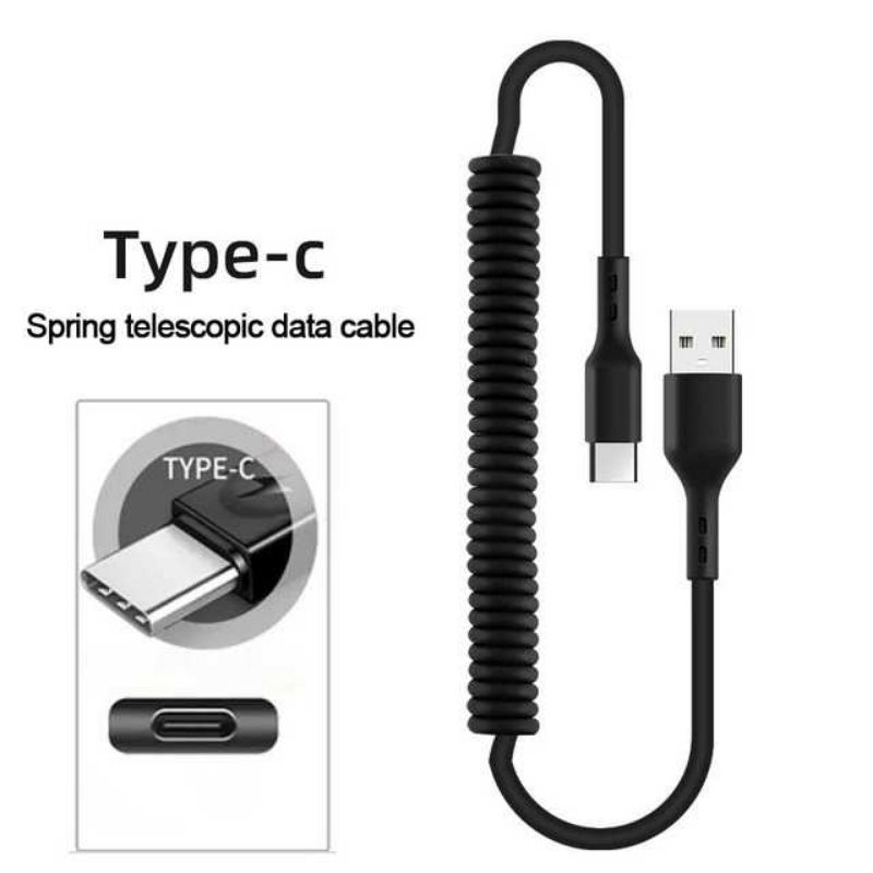 USLION Kabel Charger USB Type C Spring Telescopic Fast Charging - PUC1