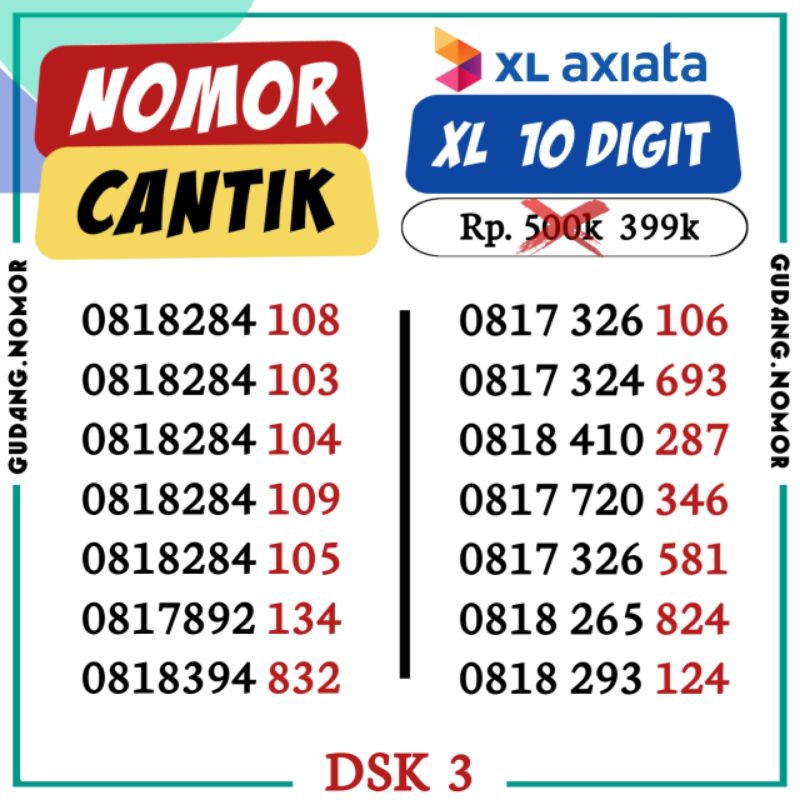 Nomor Cantik XL 10 Digit 12 Digit 08182838