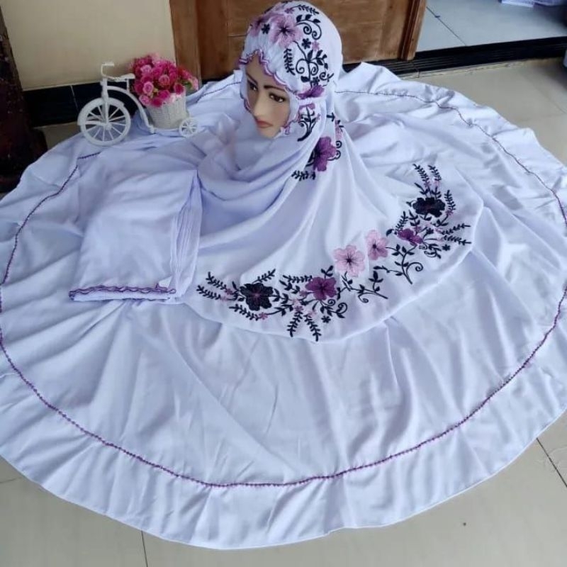 MUKENAH PUTUSAN BAHAN KATUN MIKRP PREMIUM HALUS ADEM MOTIF BORDIR BUNGA DANDELION