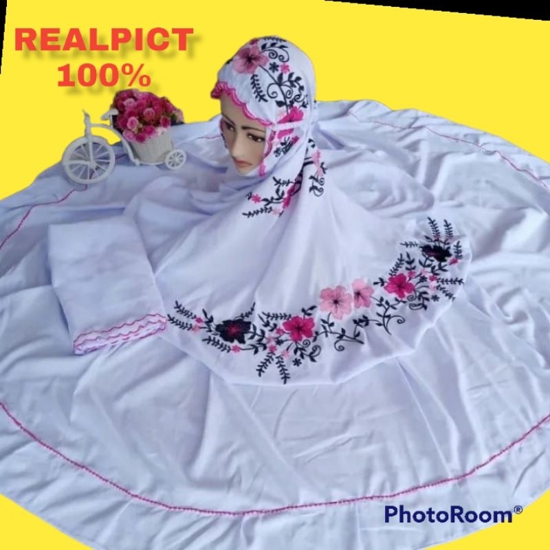 MUKENAH PUTUSAN BAHAN KATUN MIKRP PREMIUM HALUS ADEM MOTIF BORDIR BUNGA DANDELION