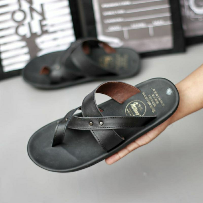 CEVANY WIROS Black (KULIT ASLI) Sandal Pria Original Kulit Sapi Asli