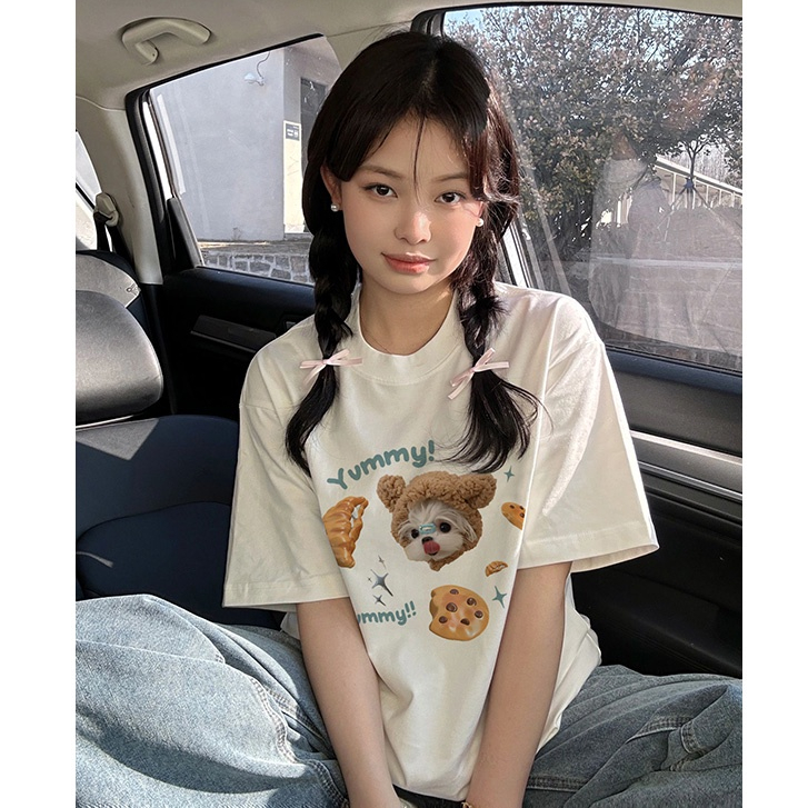 baju atasan wanita kekinian lengan pendek korean style cartoon graffiti print T-shirt kekinian kaos puith