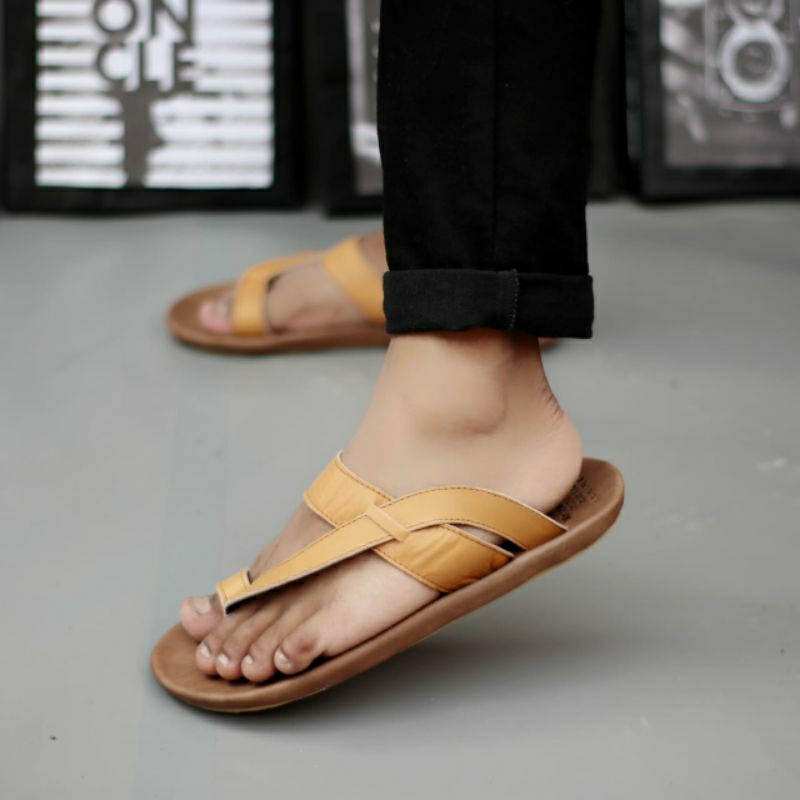 CEVANY IMPULSE Tan (KULIT ASLI) Sandal Kulit Asli Pria Sendal Casual Cowok Dewasa Kekinian